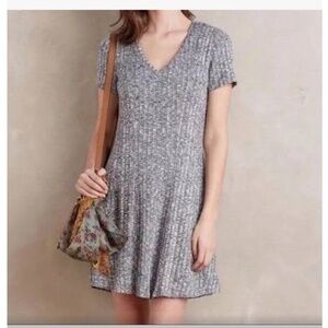 Anthropologie Dolan Left Coast Dress Ribbed Knit Swing Dress Short Sleeve V-Neck
